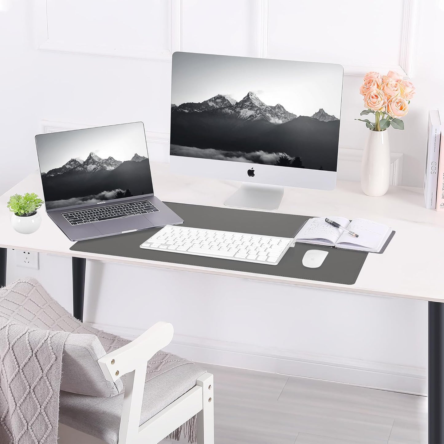 Large Desk Mat 47.2" x 17" Leather Desk Pad Protector with Natural Cork & PU Leather, Non-Slip Office Desk Mat, Large Mouse Pad, Waterproof Desk Blotter pad for Office&Home(Black)