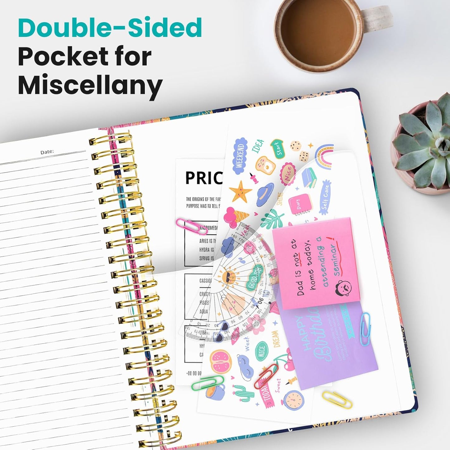 Large Lined Spiral Journal for Women Cute Hardcover 5 Subject Notebook for Work 8.5" x 11" with Removable Dividers & Tabs, College Ruled, 280 Pages Aesthetic Journal for Work, School & Note Taking, Garden of Whimsy