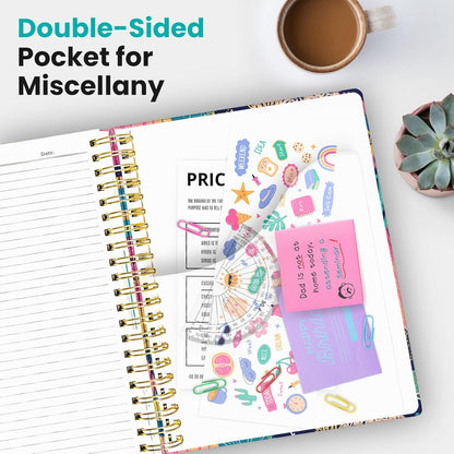 Large Lined Spiral Journal for Women Cute Hardcover 5 Subject Notebook for Work 8.5" x 11" with Removable Dividers & Tabs, College Ruled, 280 Pages Aesthetic Journal for Work, School & Note Taking, Garden of Whimsy