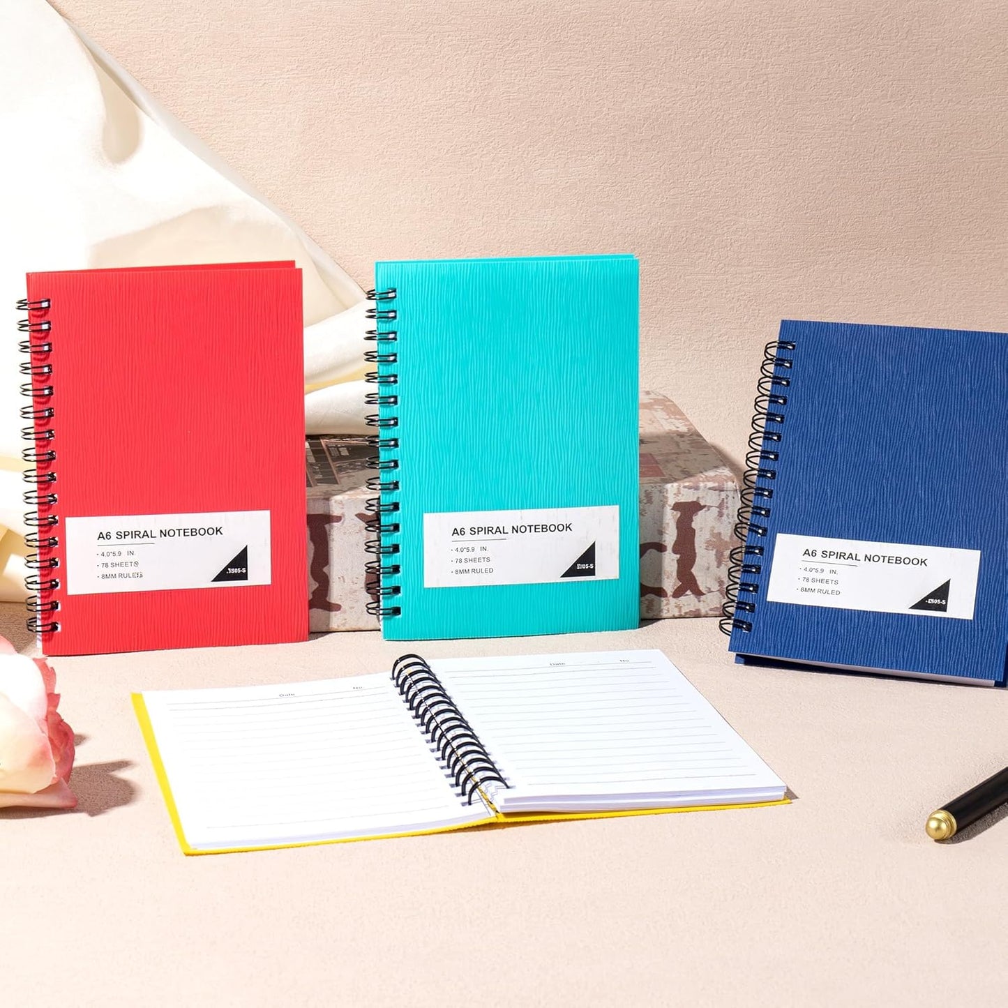 FLYING EAGLE 3 PCS Small Spiral Notebooks 4x6, A6 Cute Mini Journal Plastic Hardcover 8mm Ruled Notebook, Yellow 234 Sheets/468 Pages, 3 Pack Small Ruled Notebooks for School Work
