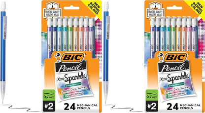 BIC Xtra-Sparkle Number 2 Mechanical Pencils With Erasers, Medium Point (0.7mm), 24-Count Pack, Mechanical Pencils for School Supplies