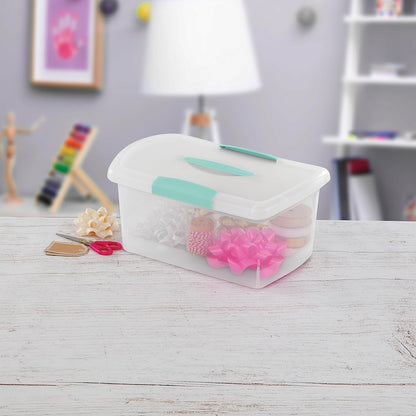 Sterilite Large Nesting ShowOffs, Stackable Small Storage Bin with Latching Lid and Handle, Plastic Container to Organize Office Files, Clear, 6-Pack