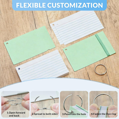 NEEWAY Ruled Index Cards with Ring 3x5 Inches, 200 Count Note Cards Lined, Flash Cards with Rings for Studying, Home and Office (Black)