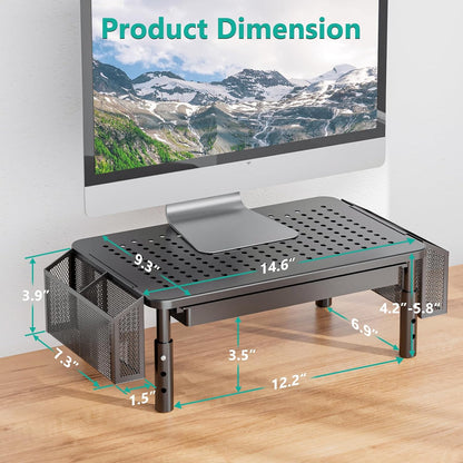 WALI Computer Monitor Stand for Desk, Adjustable Laptop Riser, Desk Monitor Stand Underneath Storage for Office, Home, School Supplies (STT003), 1 Pack, Black
