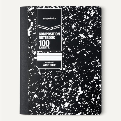 Amazon Basics Composition Notebook, College Ruled, 100 Sheets, 9.75" x 7.5", Assorted Marble Colors, 12-Pack