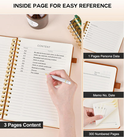 Spiral Notebook Journal for Women Men, 300 Numbered Lined Pages, College Ruled, A5 Hardcover Spiral Bound Notebook for School, Work, Note Taking Writing, Leather Spiral Journal Medium 5.9"x8.5"