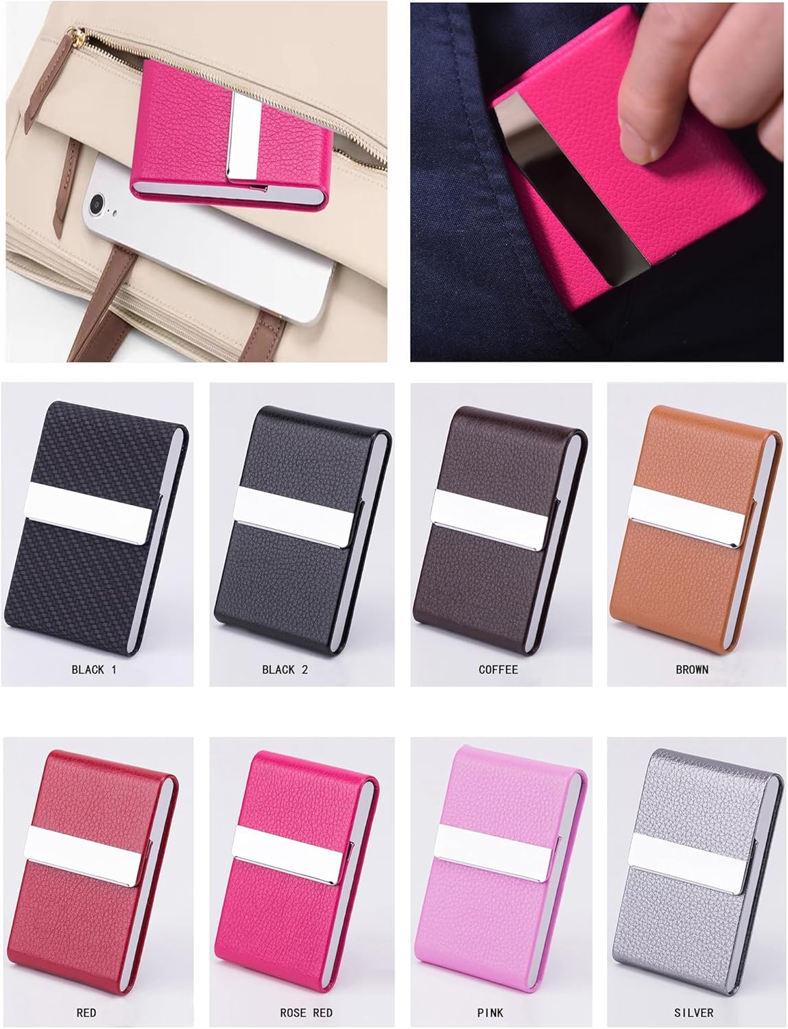 Business Card Holder with Ultra Slim Design,Business Card Case with Premium PU Leather,Suit Pocket Metal Card Holder for Women/Men,Professional Name Card Holder with Magnetic Shut (Black1)