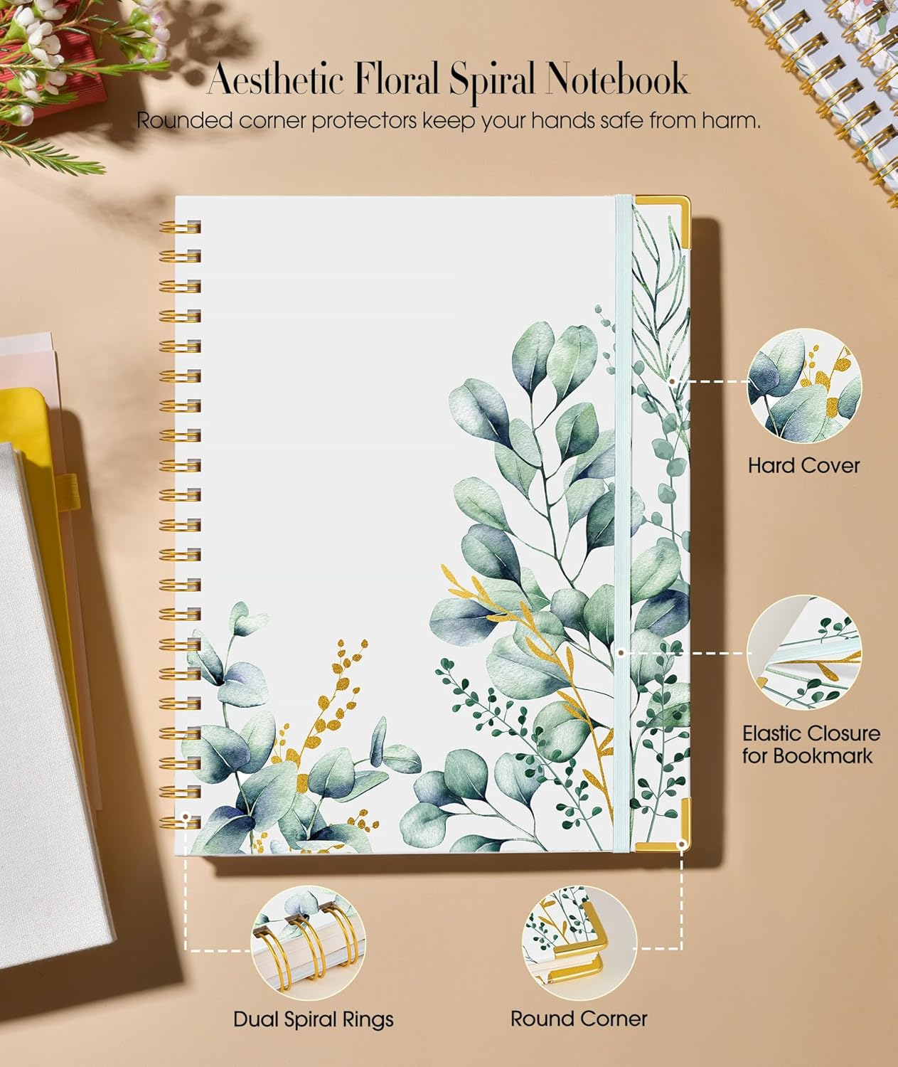 Cute Spiral Notebook Journal for Women, 200 Pages Lined Notebooks 8.5” x 11”, A4 Large Hardcover Spiral Journals with 100 GSM Thick Paper, College Ruled Notebook for Writing Work School, Orange Floral