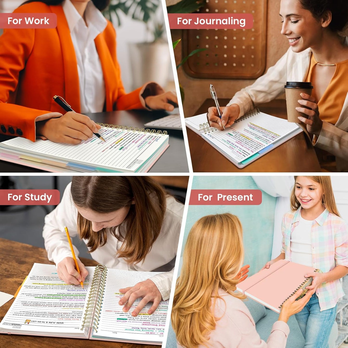 Hardcover Spiral Journal Notebooks for Work With Removable Dividers & Tabs, 8.5"x11" 5 Subject Notebook for Note Taking & Organizer, A4 College Ruled Lined Journal for Women & Writing, Aquamarine, 280 Pages