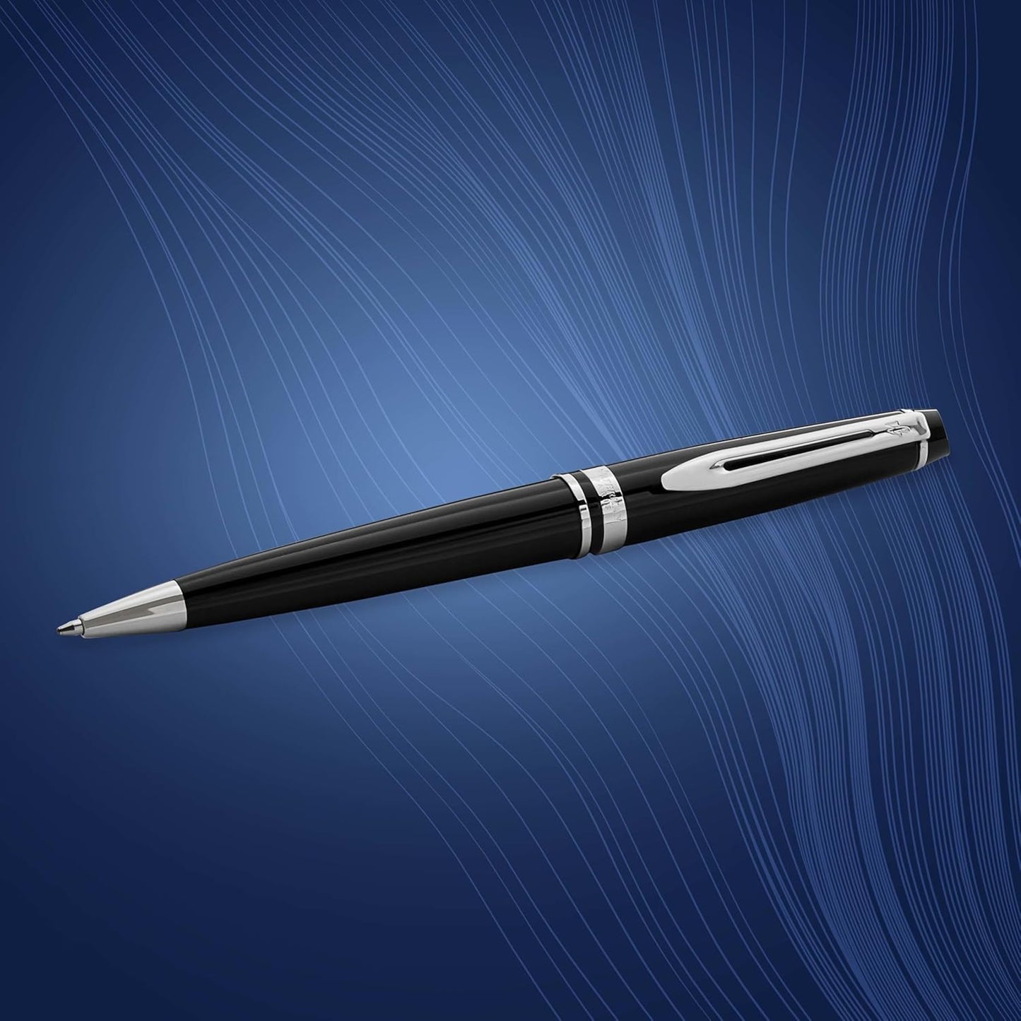 Waterman Expert Ballpoint Pen, Gloss Black with Chrome Trim, Medium Tip, Blue Ink, Luxury Pen in Gift Box - Supreme Writing Comfort, Signature Style, Polished, Professional