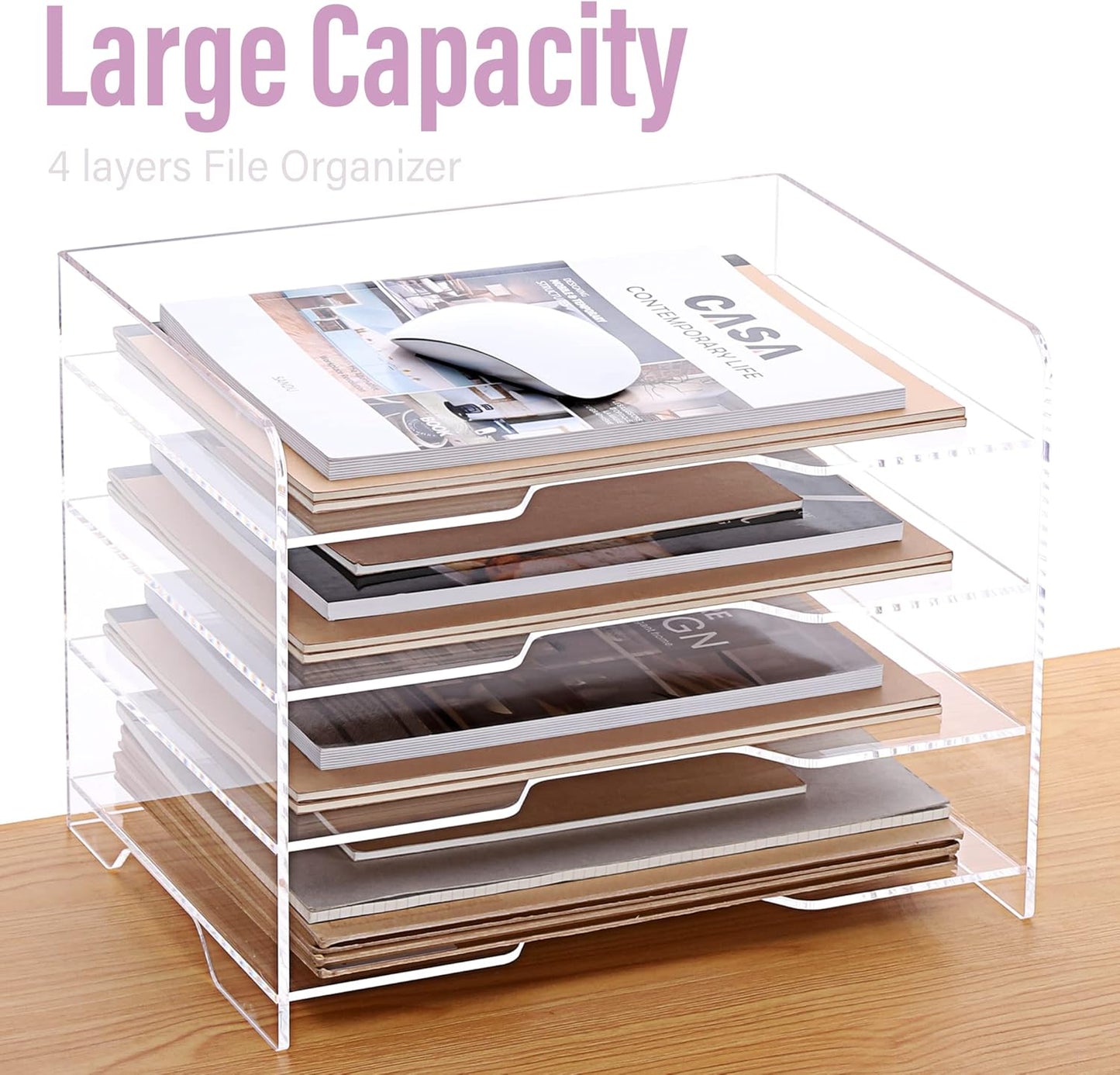 2 Pack- Stackable Paper Letter Tray, A4 File Tray Desk Organizer, Acrylic Desk Organizers and Accessories Sorter, Clear Workspace Office Supplies Organizers, 12.4inx8.86inx3.46in