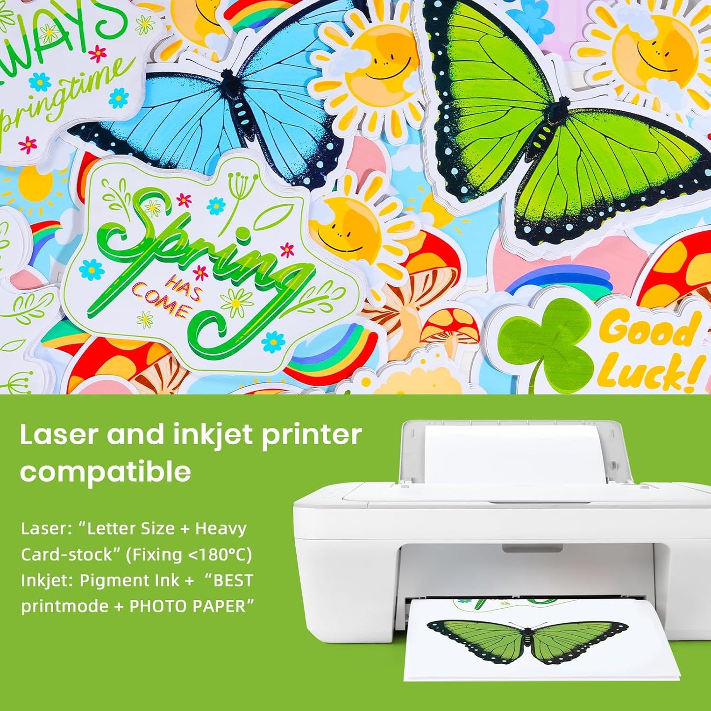 QYH Printable Vinyl Sticker Paper for Inkjet & Laser Printer - Matte White Waterproof, 50 Sheets Vivid Colors, Compatible with Cricut, Silhouette, Ideal for Small Business & DIY- 8.5"x11"