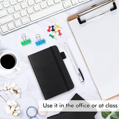 feela 3 Pack Pocket Notebook Journals with 3 Black Pens, A6 Mini Cute Small Journal Notebook Bulk Hardcover College Ruled Notepad with Pen Holder for Office School Supplies, 3.5”x 5.5”, Gray