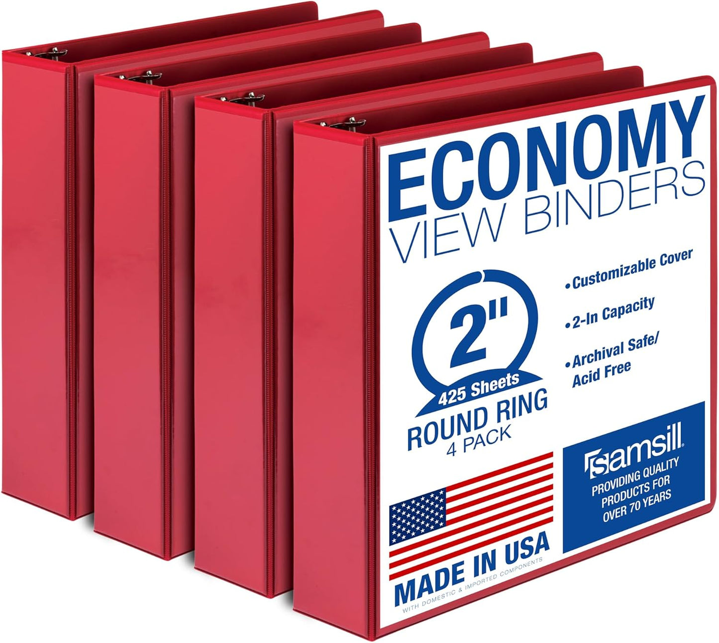 Samsill 1.5 Inch 3 Ring Binders, Economy Round Ring, Clear View Cover, 325 Sheet Capacity - for School, Home, Office - White, 4 Pack