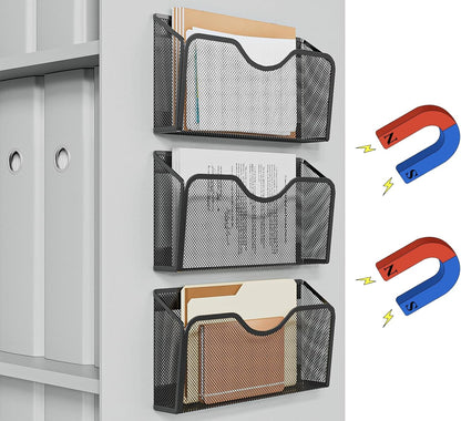 JANE EYRE Magnetic File Holder - 3PCS File Paper Mail Organizer No Drilling Magazine Paper Document Holder/Magnetic Hanging File Organizer for File Cabinets, Office, Whiteboard, BLACK