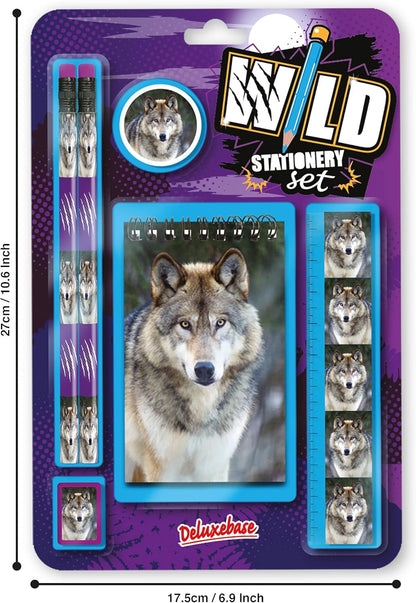 Deluxebase Wild Stationery Set - Dolphin from Animal Stationery Sets with 2 Pencils, Eraser, Pencil Sharpener, Ruler & Cute Notebook. Ideal Office Supplies, Desk Accessories & College Essentials.