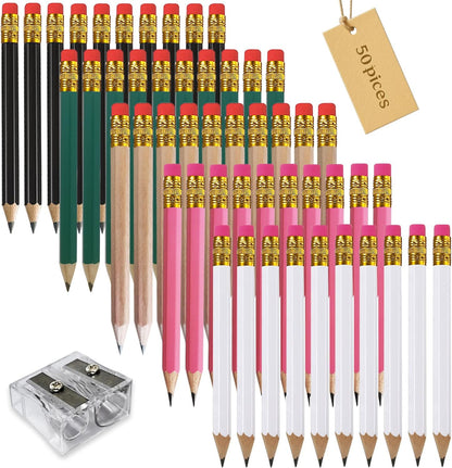Adhere 25pcs Golf Pencils with Eraser Pre sharpened Hexagon half Wooden Pencils Graphite 2B for Golf Event Scoring,Classroom,Wedding,Company Meetings,Pew, Pocket (Nature)
