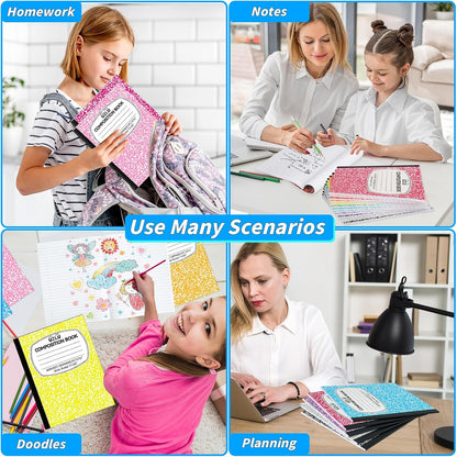 24 Pack 9.75 x 7.5 in Large Composition Notebooks Bulk 12 Color Wide Ruled Composition Books Marble Journal Notebook 60 Sheets per Book for Aldult Student College Office Back to School Supplies