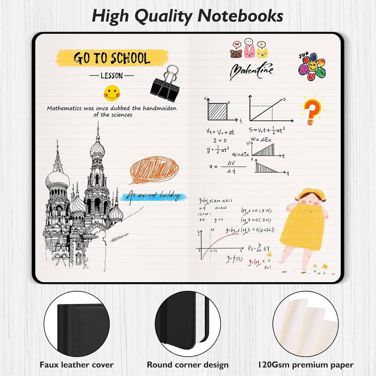 Huhuhero 5 Pack Lined Journal Notebooks, Hardcover Notebook for Work School Office, 5"×8.25", 120Gsm Thick Ruled Writing Journals for Note Taking Business, Black