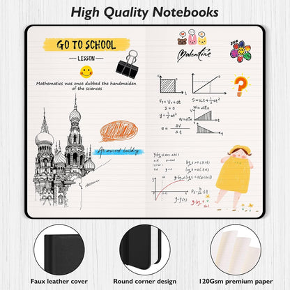 Huhuhero Lined Journal Notebooks for Work, Hardcover Leather Journals for Writing Women Men, 120Gsm Thick Paper College Ruled Notebook, Office School Supplies, 5.25"×8.25" (1, Matte Black)