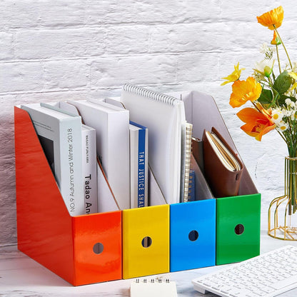 Thenshop 24 Pcs Cardboard Magazine File Holder Organizer, Desk File Organizer Box Foldable Book Bin Papers Storage Folder with Label for School Classroom Office Supplies(Classic,Black)