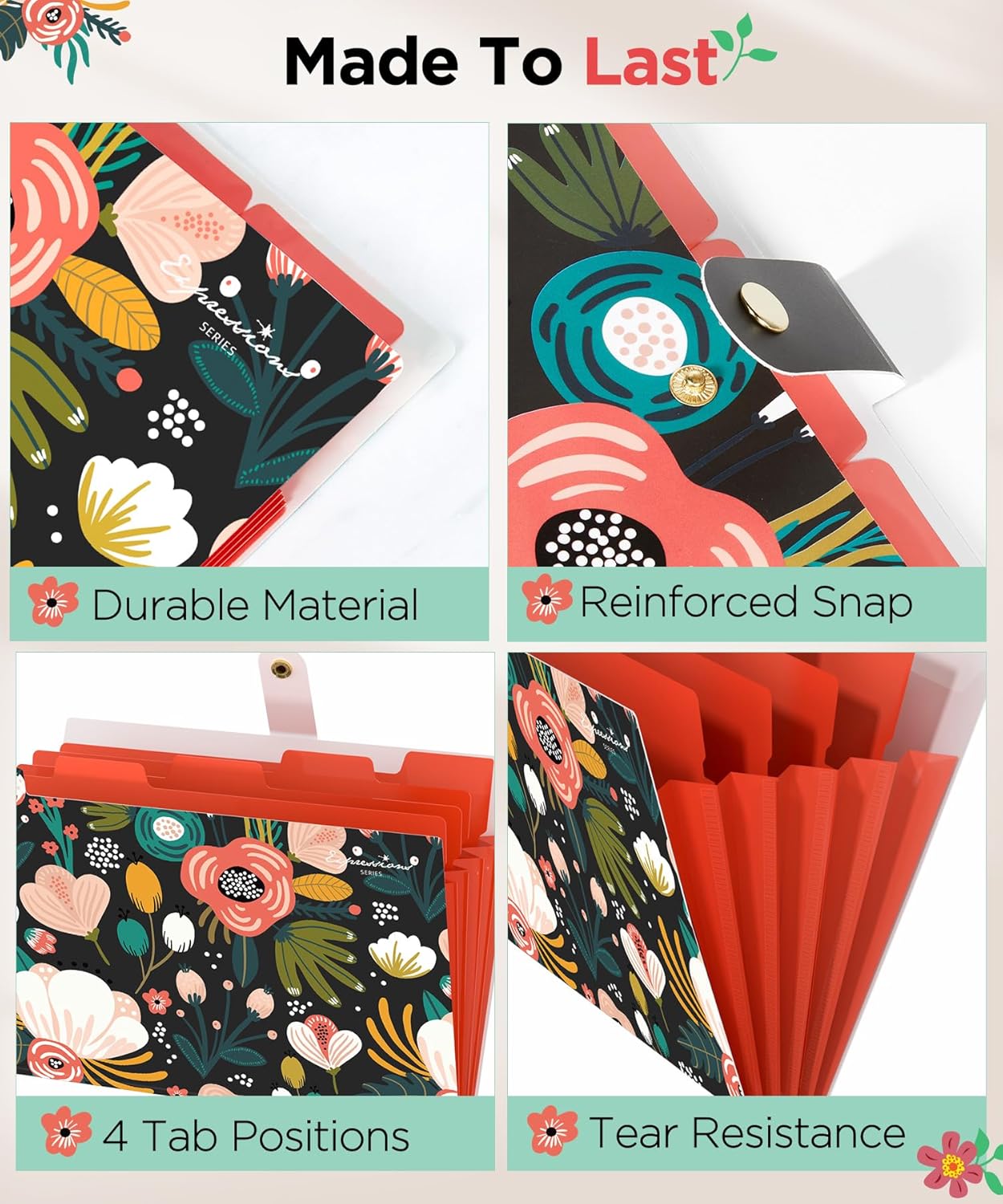 Sooez File Folders Organizer, Folders with 5 Pockets, Folders for Documents w/Sticker, Accordion File Organizer, Paper Receipt Bill Filing Organizer, School College Office Travel Essentials Supplies