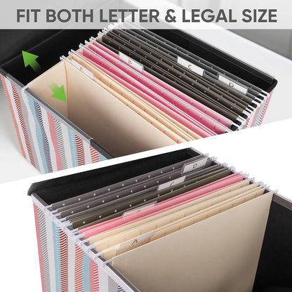 BALEINE File Organizer Box with Lid, Collapsible File Folder Organizer with Plastic Slide, Hanging File Folder Box for Office Document Storage (1 Pack, Black)