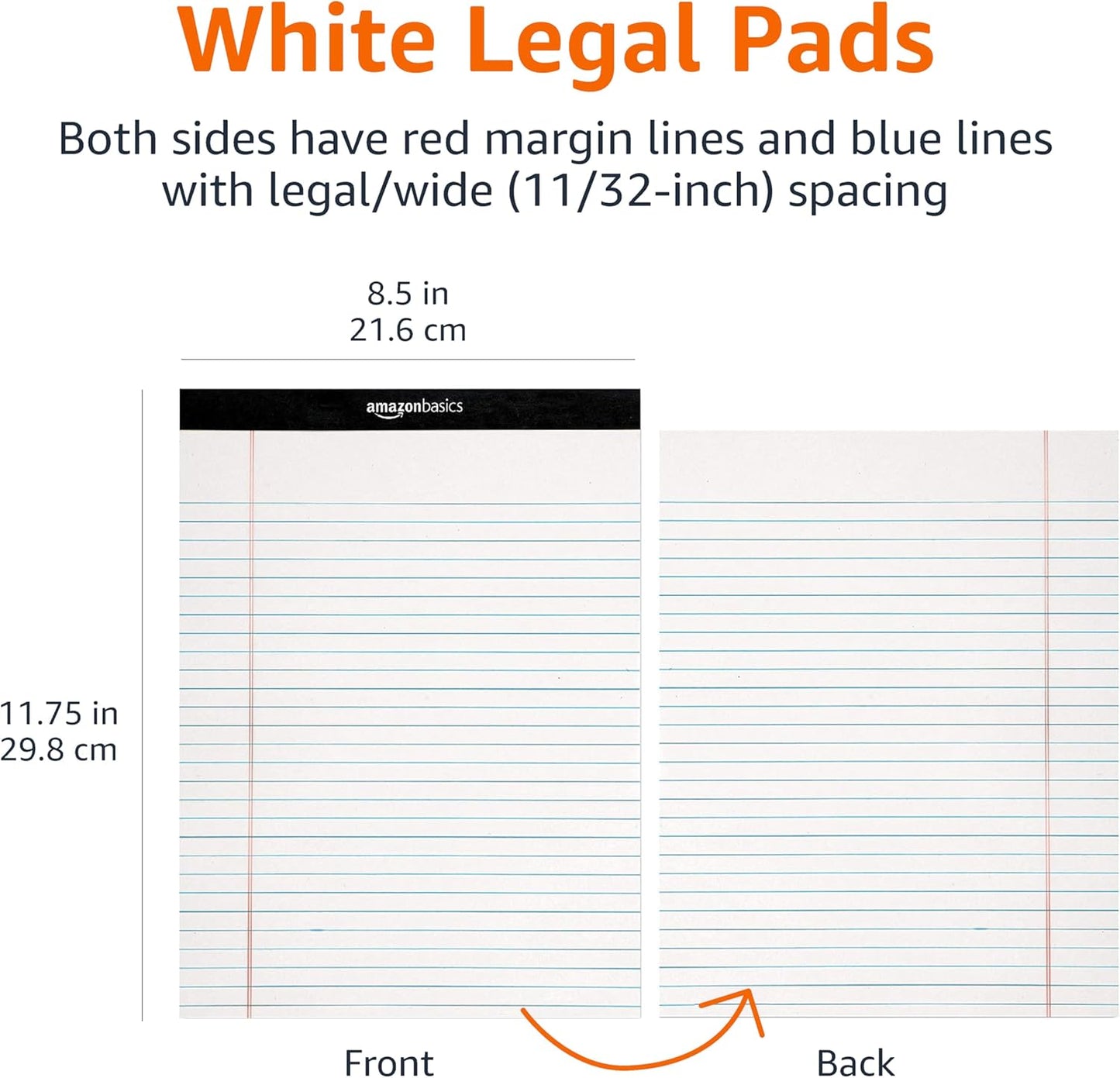 Amazon Basics Wide Ruled Lined Writing Note Pads with Sturdy Back, 8.5" x 11.75", Multicolor, 6-Pack, 300 Sheets, Perforated