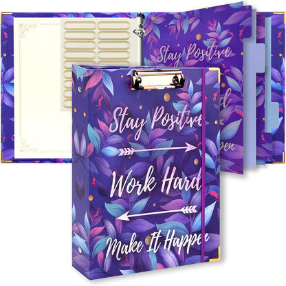 3 Ring Binder with Clipboard, 2 Pockets Purple 3 Ring Binder (11" x 8.6") Folders with Tab Dividers for Women School Office Supplies Portfolio
