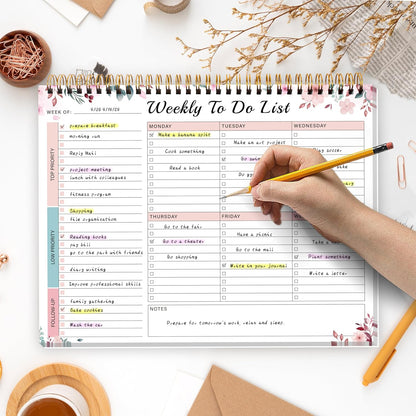 Kamoy Weekly To Do List Notepad with 52 Undated Sheets（8.5"×11"）- Undated Weekly Desk Planner Organizer for Work Home School Office Supplies