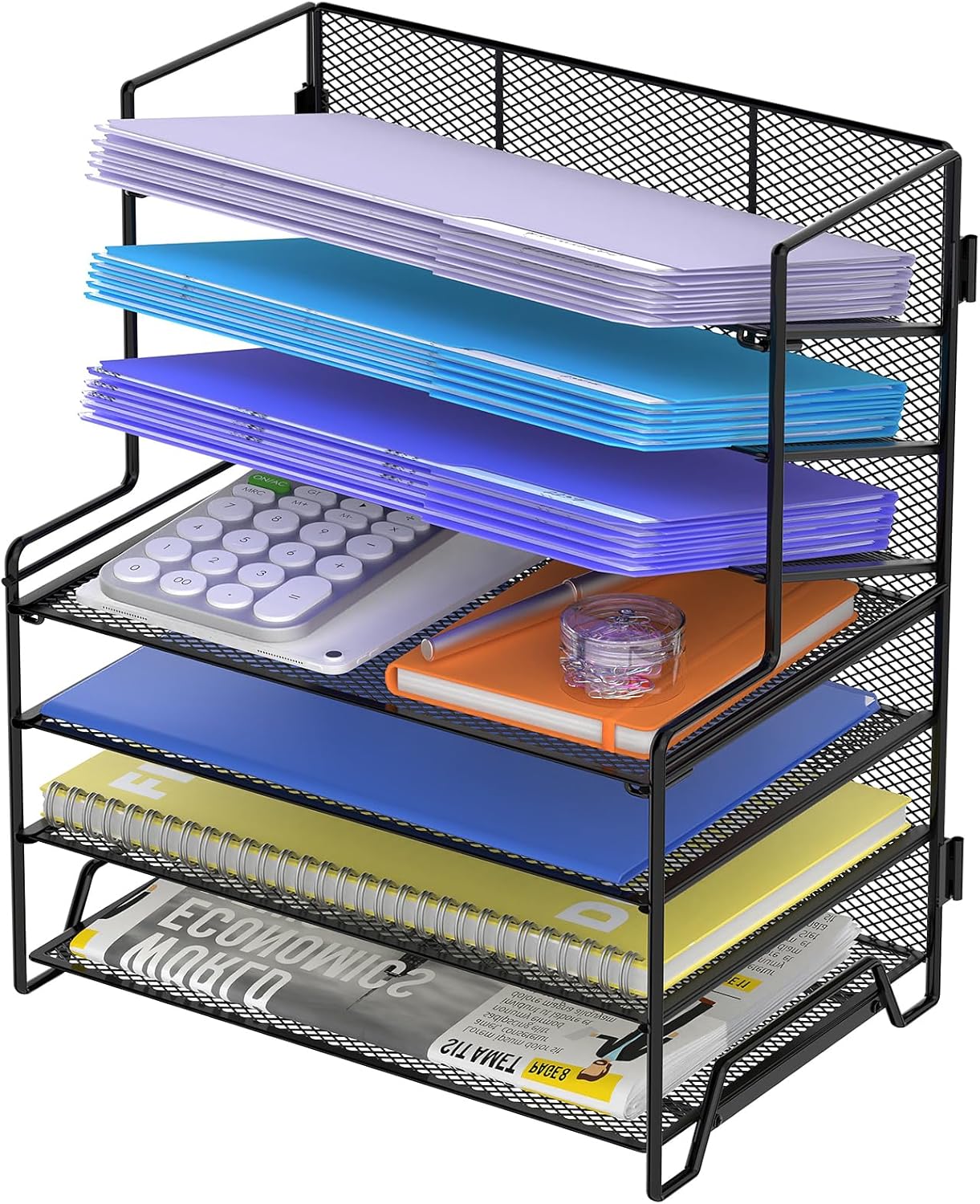 7 Tier Desk File Organizer Metal Mesh Paper Sorter Letter Tray Desktop Organizer for Home Study Office and Workspace, Black