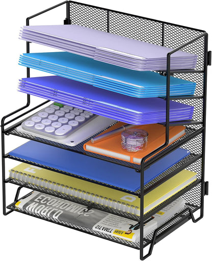 7 Tier Desk File Organizer Metal Mesh Paper Sorter Letter Tray Desktop Organizer for Home Study Office and Workspace, Black