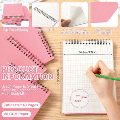 Engrowtic 2 Pack Graph Paper Spiral Notepad A5 Top Wirebound Notepad Grid Notebook Steno Pads Memo Notebook Grid Paper 140 Pages for Writing Sketching Drawing Office Supplies (Black)