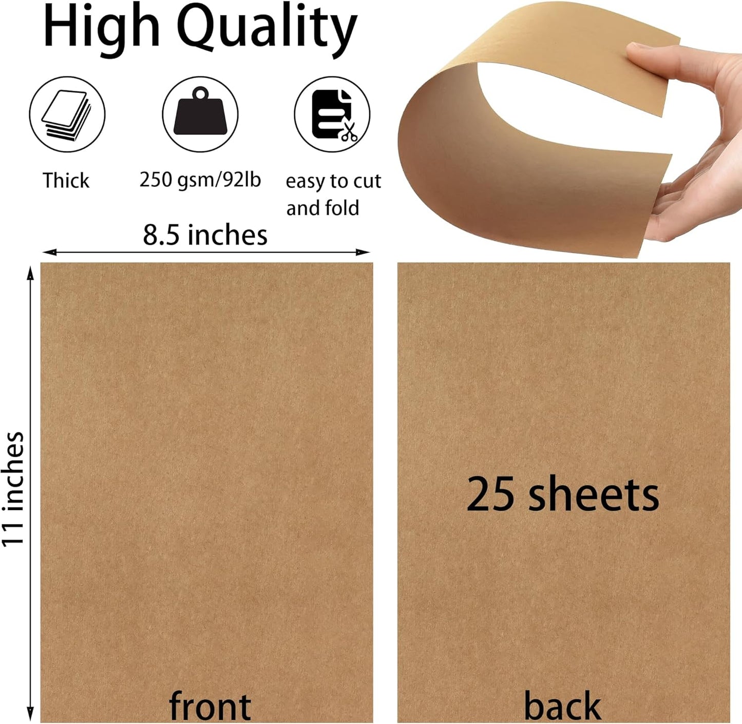 25 Sheets Black Cardstock Paper 8.5'' x 11'', 250gsm/92lb Thick Paper for Scrapbook, Invitations, Printing and DIY Cards