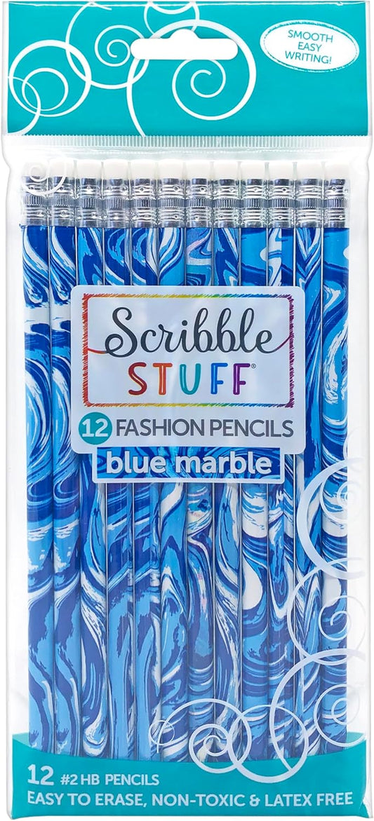 Scribble Stuff Fashion Pencil Pack, Rainbow Swirl Edition, Unsharpened, Back To School Pencils, 12 Count