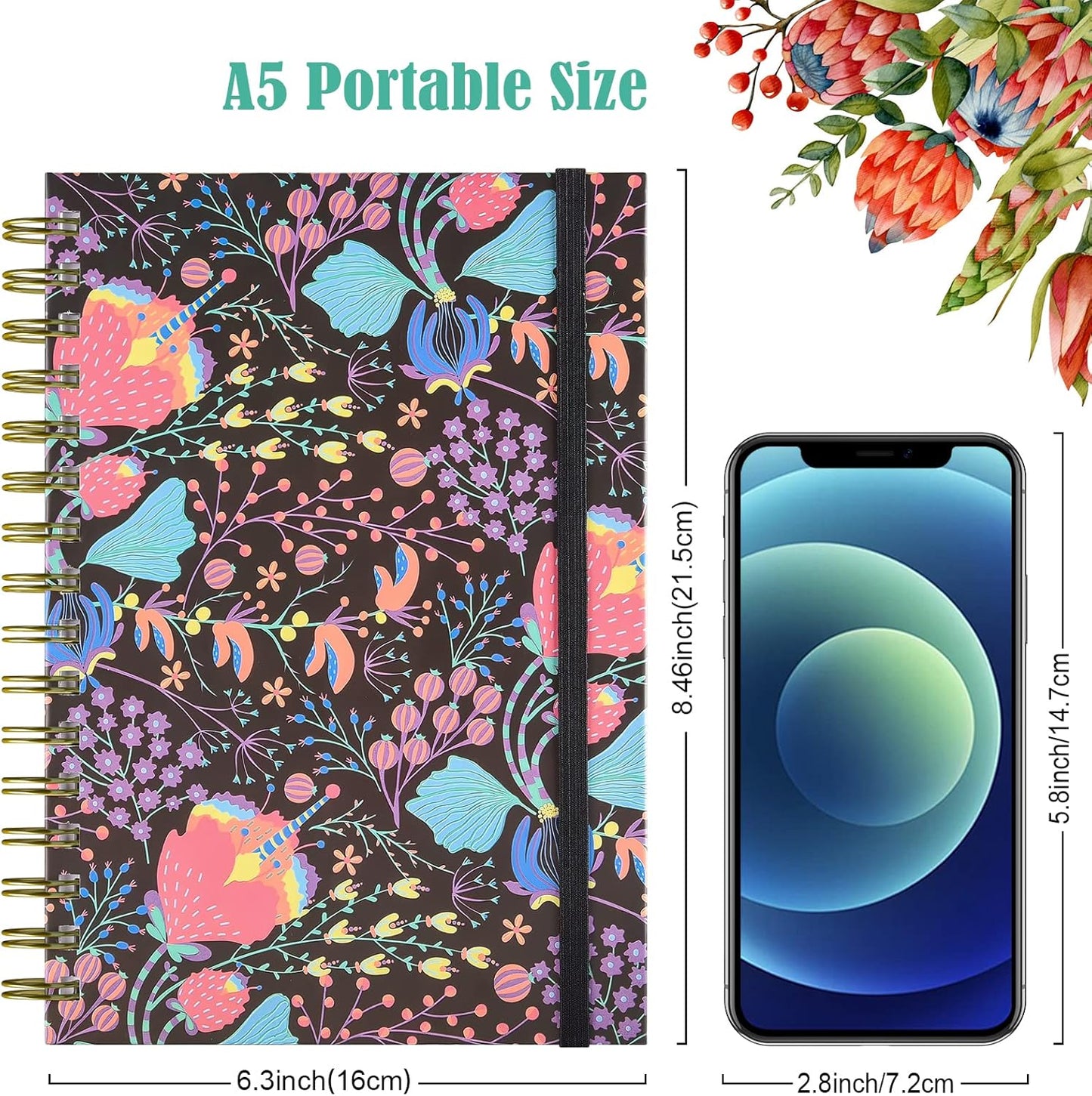 Spiral Notebook, 4 Pack A5 Lined Journal for Women, Hardcover Spiral Journal with 2 Pockets, College Ruled Notebooks, Cute Notebook for Office, School Supplies, Gifts (160 Pages, 6.3" x 8.46")