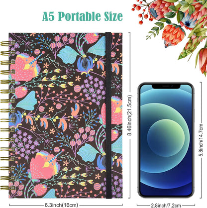 Spiral Notebook, 4 Pack A5 Lined Journal for Women, Hardcover Spiral Journal with 2 Pockets, College Ruled Notebooks, Cute Notebook for Office, School Supplies, Gifts (160 Pages, 6.3" x 8.46")