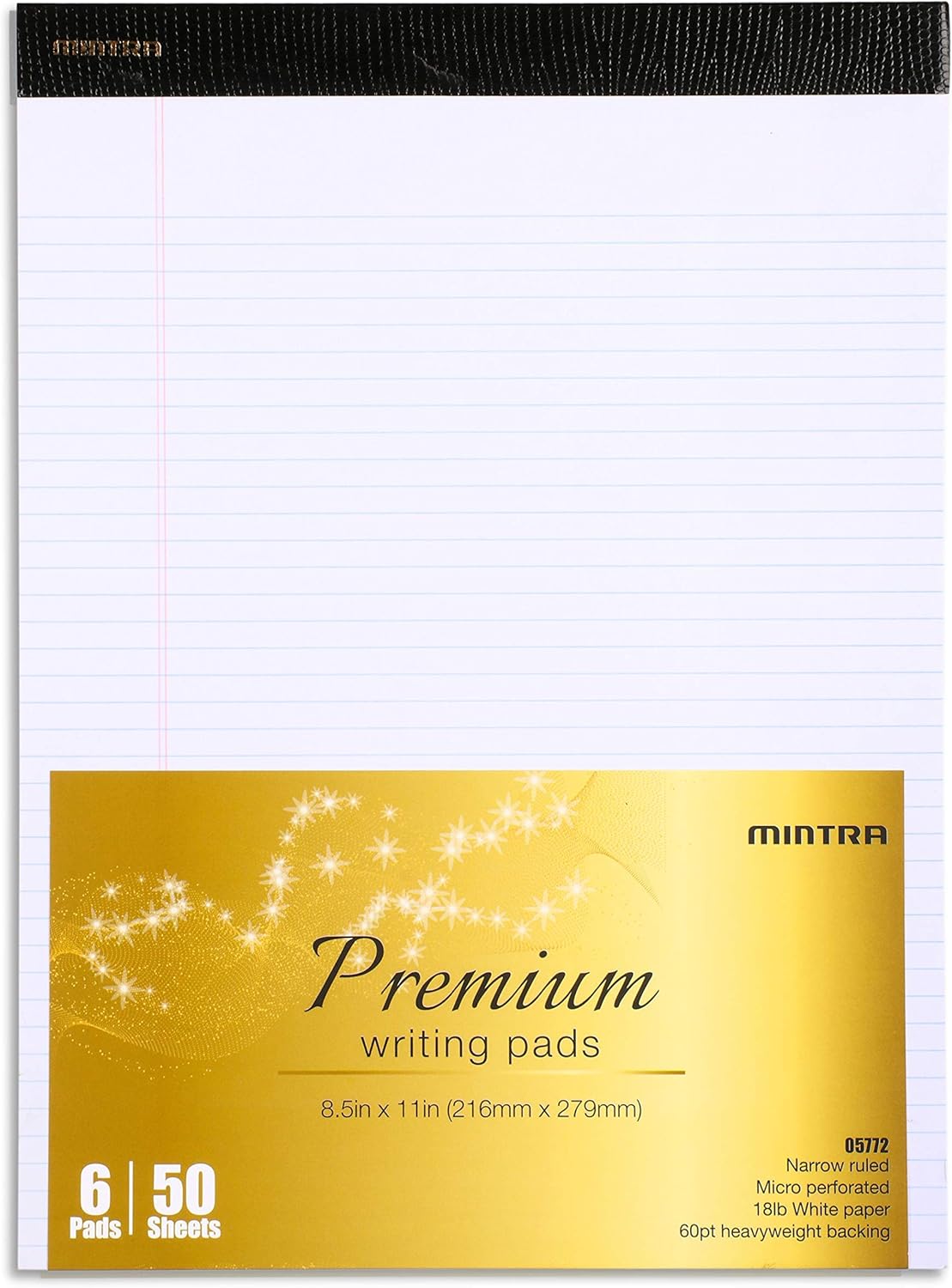 Mintra Office White Legal Pads – Ruled Notepads and Micro-Perforated Sheets, Ideal for Writing, Note-Taking & Creativity, Office, or Professional Use, Basic Pad 6 pack, 8.5"x11" (Narrow Ruled)
