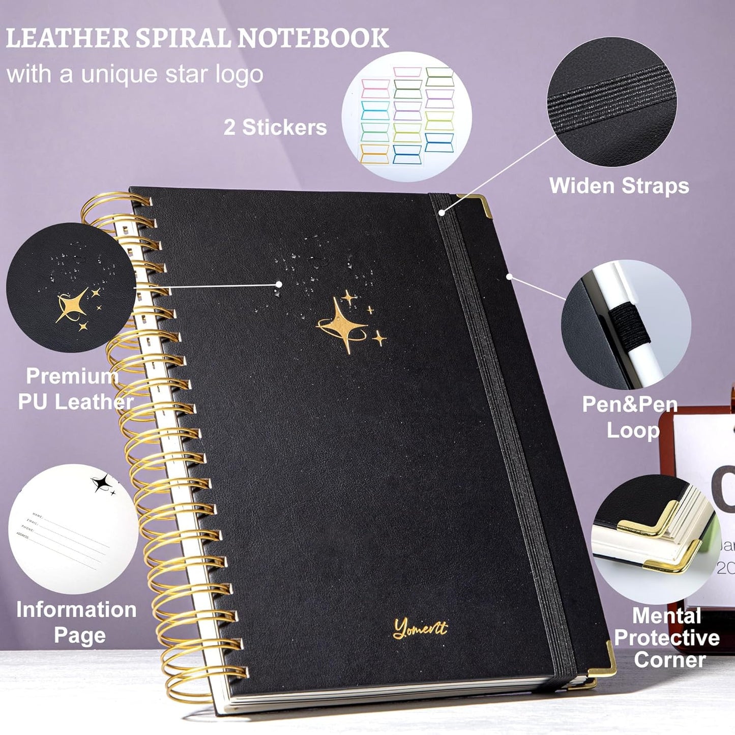 Hardcover Spiral Notebook with Tabs 8"x10" Large Spiral Lined Journals for Women with Dividers 240 Pages College Ruled Composition Notebook 5 Subject Notebook for Work, Back to School, Gifts, Purple
