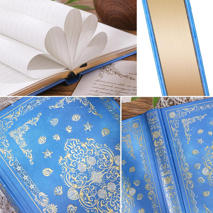 Hardcover Lined Journal - 224 Pages 100GSM Thick Paper A5 Notebook with Gilded Edges, Elegant Blue Damask Floral Pattern, Classic Aesthetic Diary for Women