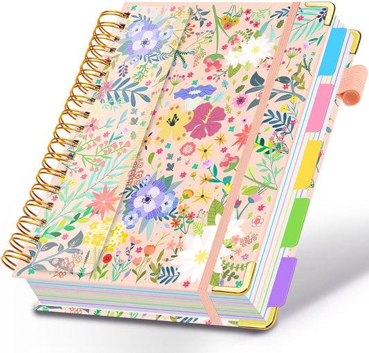 Spiral Journal Notebooks for Work, 300 Pages 5 Subject Notebook College Ruled with Dividers & Tabs, 8''x 10'' Large Notebook Journal for Women Students Note-Taking and Organizer (Navy Marble)
