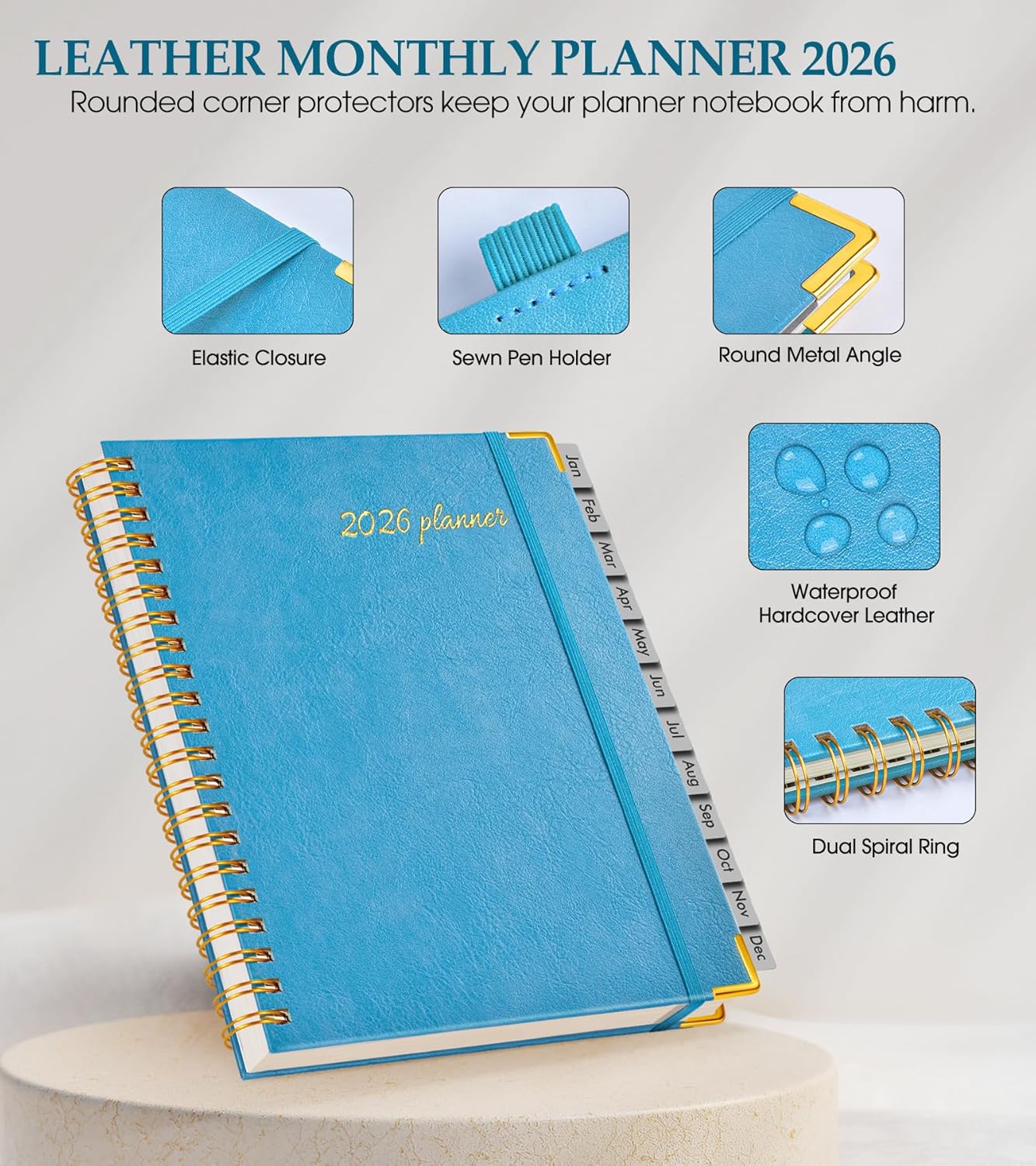 2026 Planner, Weekly and Monthly Calendar Planner from January 2026 - December 2026, 8.5" x 11" Hardcover Leather Hourly Appointment Book with Tabs, Spiral Daily Planners for School Work Home, Green