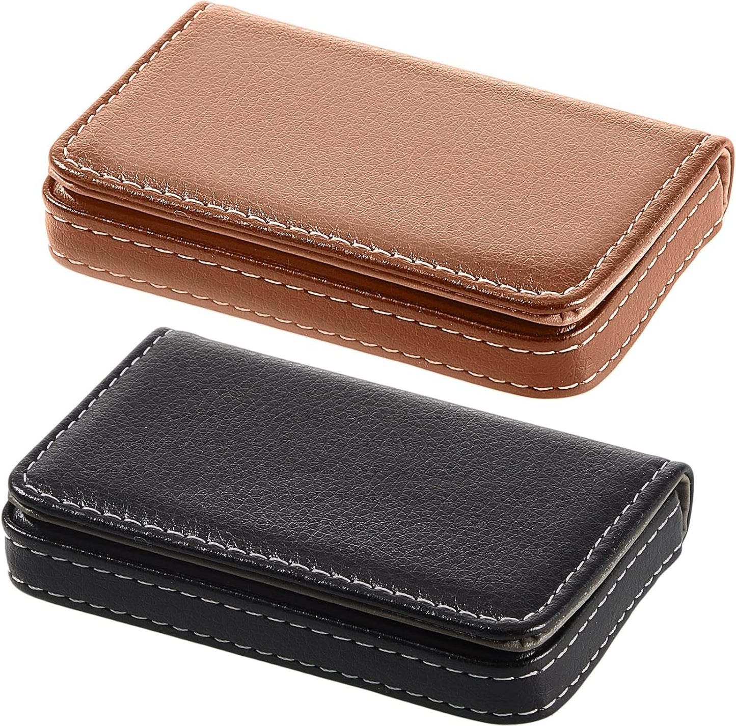 Outus 2 Pcs Business Card Holder, PU Leather Business Card Case Pocket Wallet with Magnetic Shut for Valentines Gift Adult(Black and Coffee)
