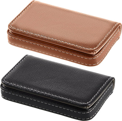 Outus 2 Pcs Business Card Holder, PU Leather Business Card Case Pocket Wallet with Magnetic Shut for Valentines Gift Adult(Black and Coffee)