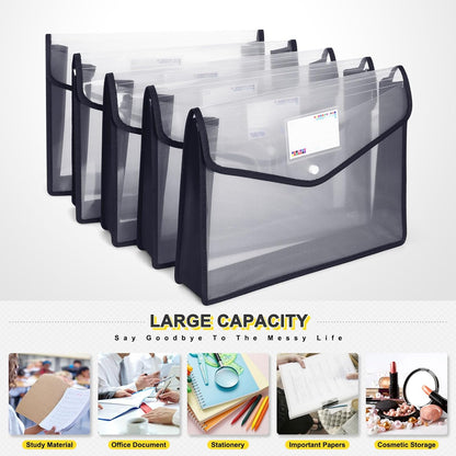 Plastic File Folders, Waterproof Transparent Expandable File Organiser, Portable Large Capacity A4B4 File Wallet for Office Business School (7 Pack)