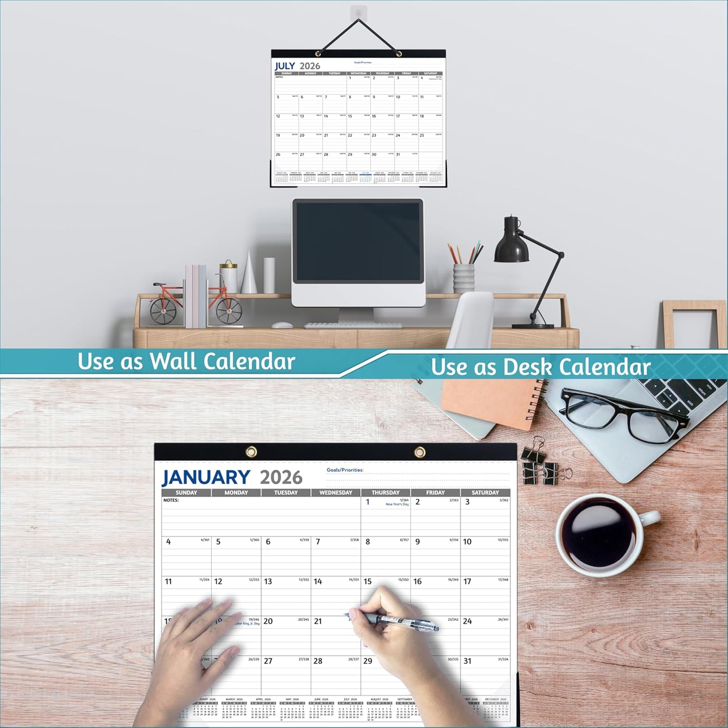 2026-2027 Desk Calendar – Run Now to MAR. 2027, 18 Monthly Desk Calendar 2026-2027 Large, 17'' x 12'', Best Desk/Wall Calendar 2026 with To-do Lists, Desk Pad, Ruled Blocks, Corner Protectors