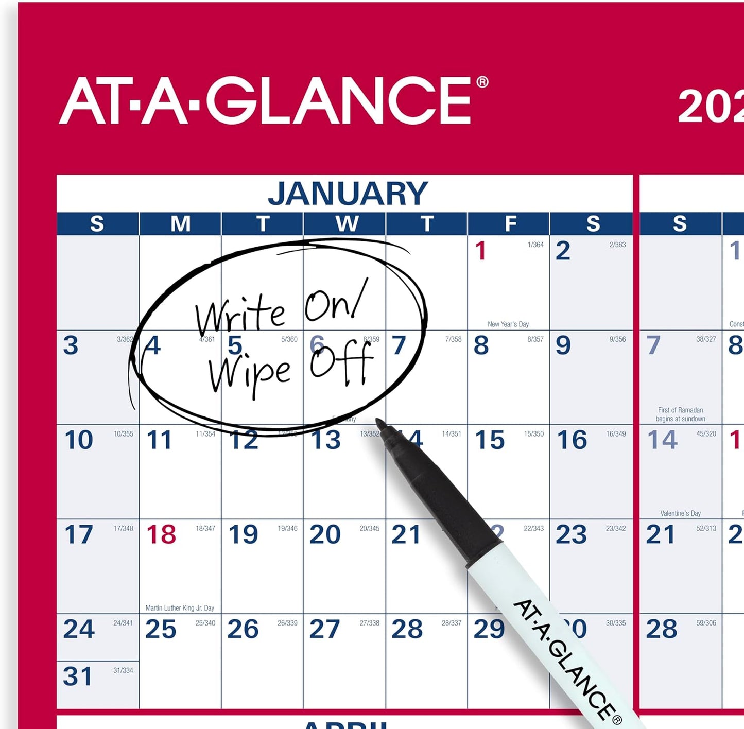 AT-A-GLANCE 2026 Erasable Calendar, Dry Erase Wall Planner, 12" x 16", Small, Vertical-Horizontal, Reversible, Compact (PM330B2826)