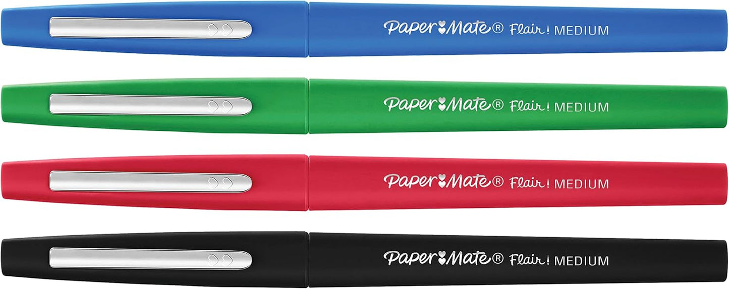 Paper Mate Flair Felt Tip Pens, Medium Point (0.7mm), Business Colors, 4 Count