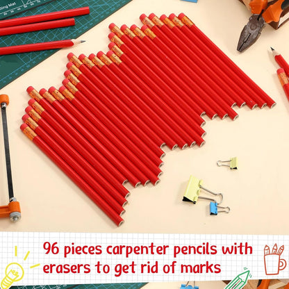 Fainne 96 Pcs Jumbo Pencil with Black Core Cedar Wooden Pencil with Eraser for Carpenters Students Teachers School Construction Woodworkers Beginners Office Workers(Red,Classic)
