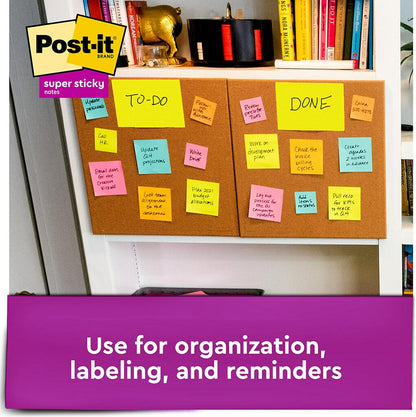 Post-it Super Sticky Notes, 6 Sticky Note Pads, 3 x 3 in, School Supplies, Office Products, Notes for Vertical Surfaces, Monitors, Walls and Windows, Assorted Brights